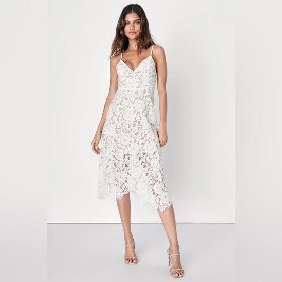 LULU'S One Wish White Lace Midi‎ Dress Size Large NWT - Picture 2 of 14